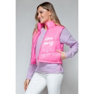 SNOBBISH Pink Shiny Quilted Puffer Vest Full Zip Turtleneck Misses NEW